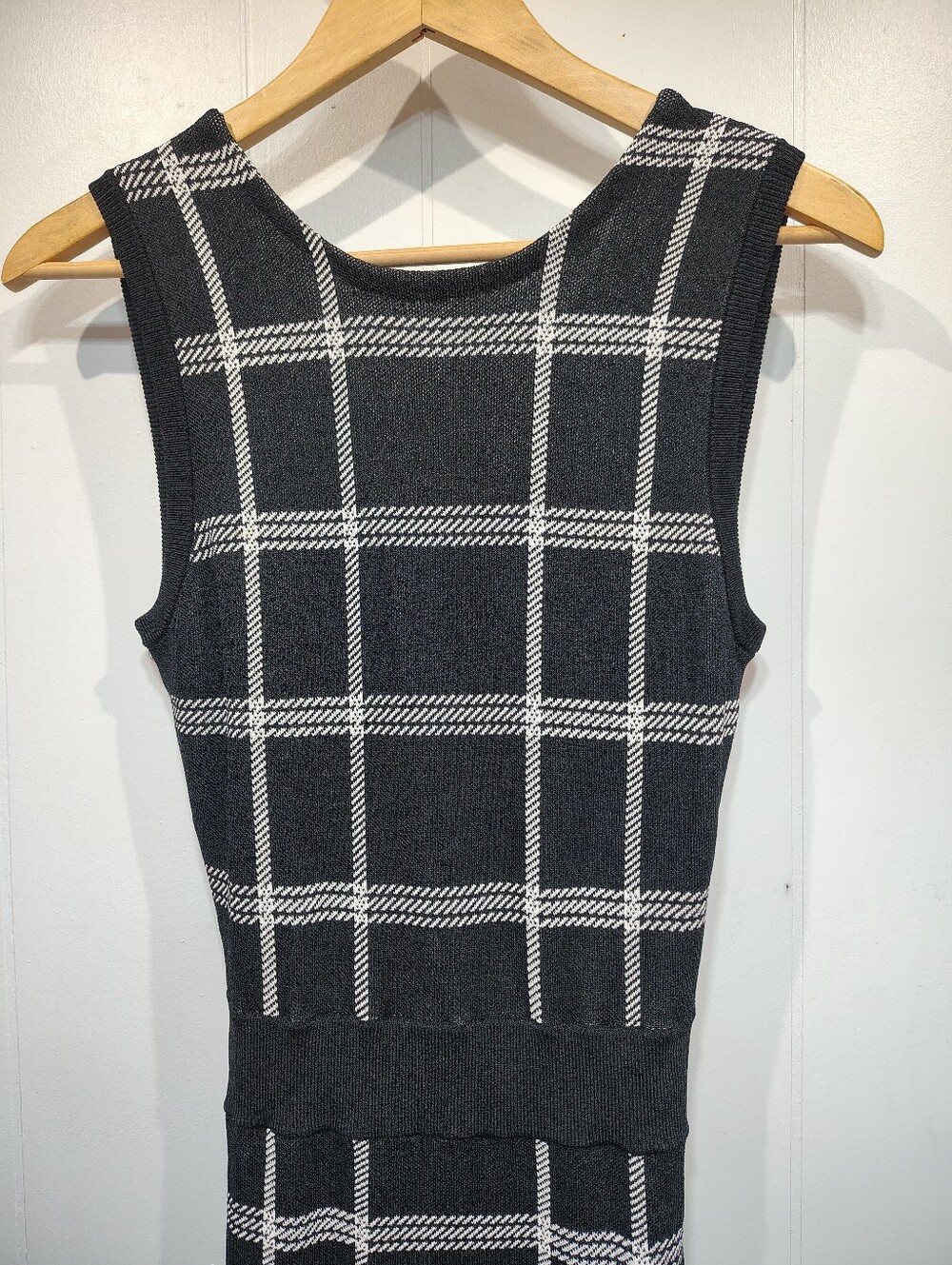 Rachel Roy Collection Plaid Knit Sleeveless Midi Dress Small Black Windowpane - Picture 2 of 10